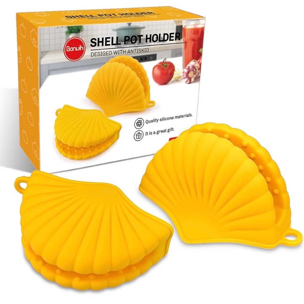Yellow Silicone Shell Pot Holder 2 Pack Anti-Skid Heat Resistant